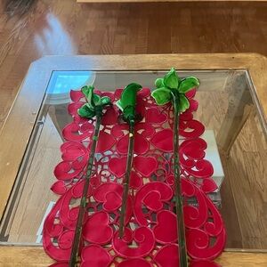 Green Glass Art 3 flowers
